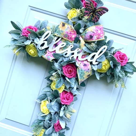 Handmade Cross Shaped Wreath, Religious Decor, Home Decor - Picture 2 of 3